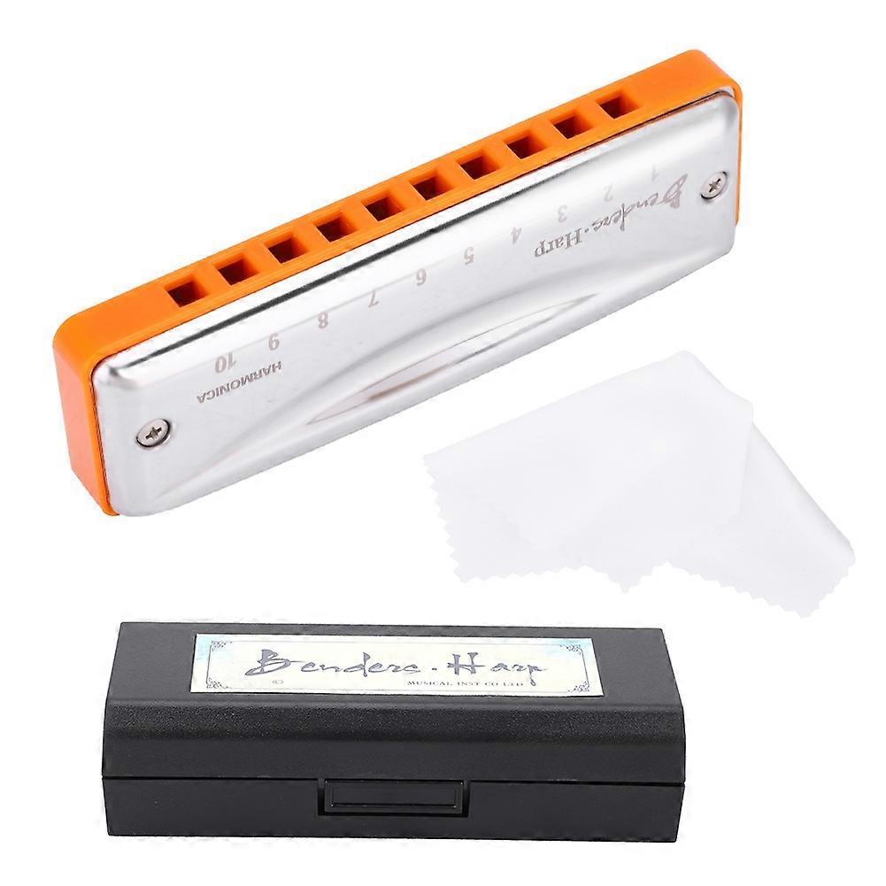 KONGSHENG Benders Harp 10 Hole 20 Tone Blues Beginner Harmonica in the Key of C (orange)