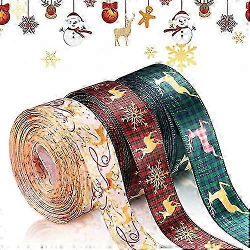3pieces Christmas Ribbon With Exquisite Craftsmanship And Patterns Decorating Gifts