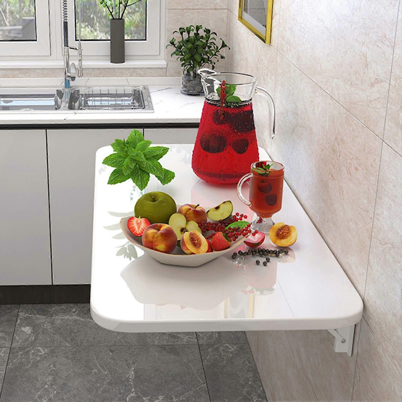 Yellow Folding Wall Mounted Drop Leaf Table 60x30 cm, 24x12 in, SpaceSaving Trestle Desk For Kitchen And Dining