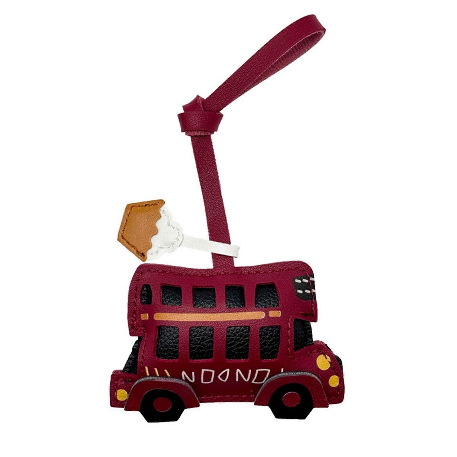 Practical Keychain Charm Mushroom/Bus Shape Leather Texture Bag Accessory Key Hanging Ornament Suitable for Key Backpack Multicolor