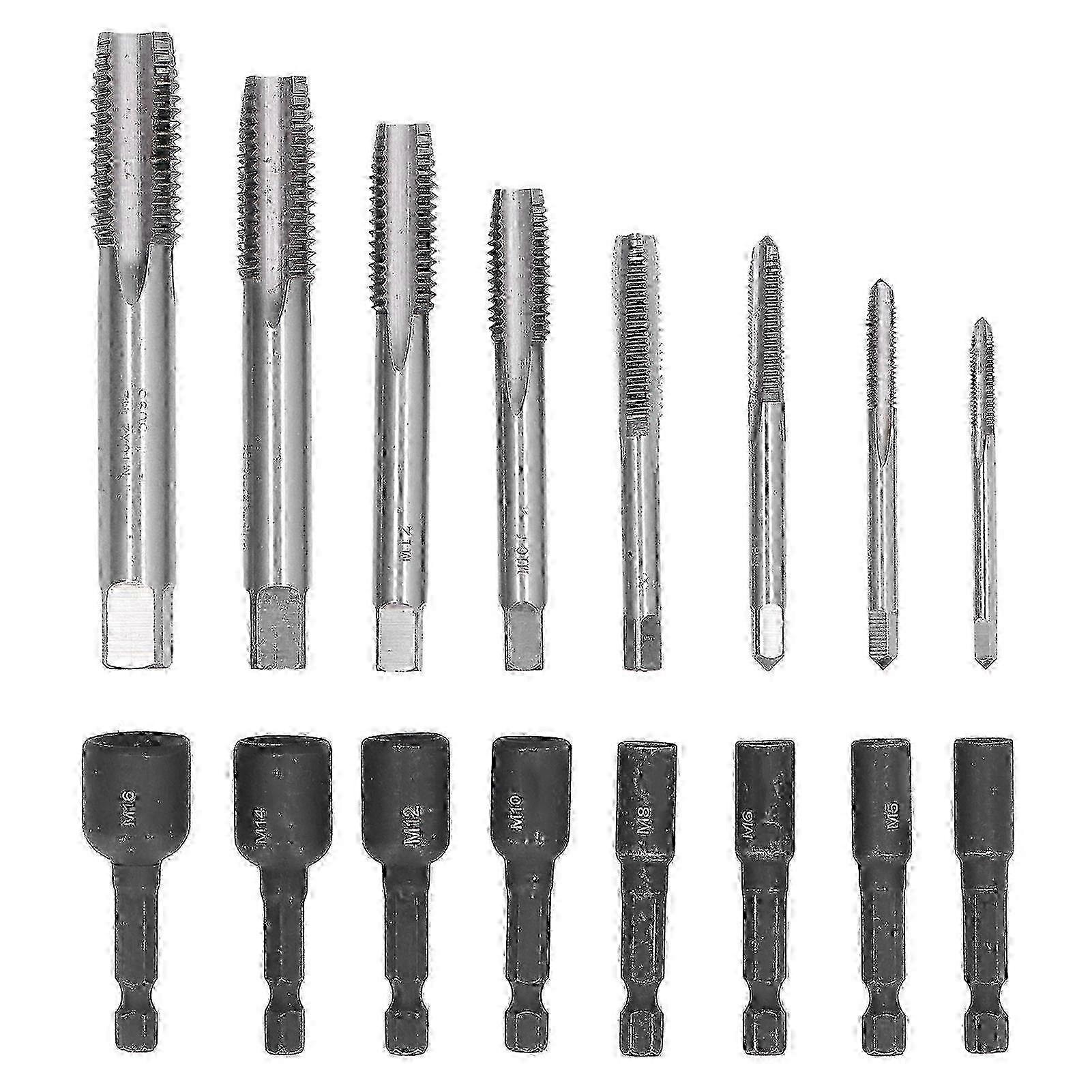 16Pcs Tap Socket Set Machine Lengthened Tapping Chuck 1/4in Hex Shank Steel Hand Tools YEMAA