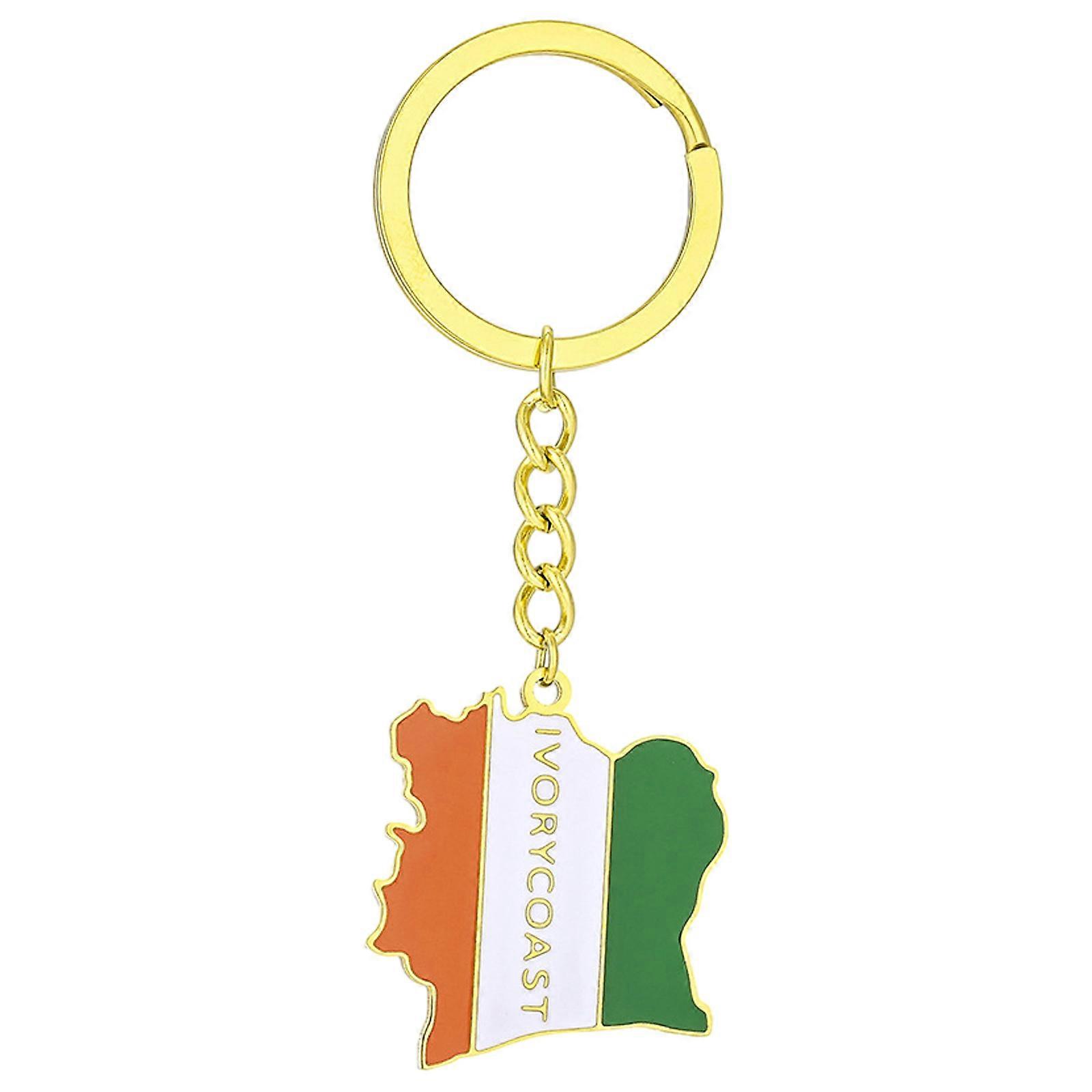 Stylish Ivorys Coast Map Flag Keyring Gold/Silver Color Keychain Ethnic Key Rings Accessory for Culture Enthusiasts  Gold