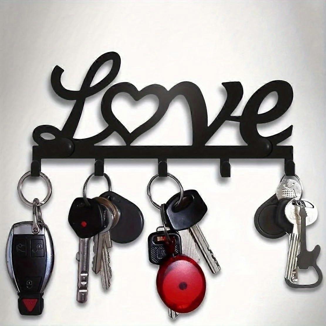 Wall Mounted Key Holder with Heart Shaped Shelf and Rust Resistant Hooks for Keys Towels Hats