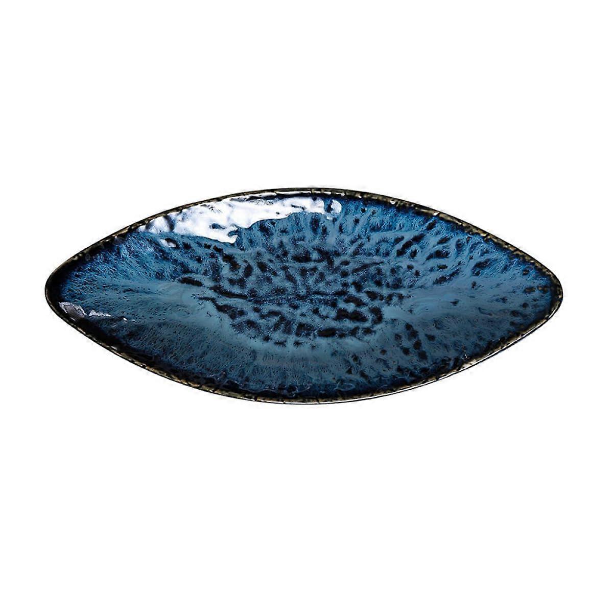 Japanese Ceramic Sushi Plate with Willow Leaf Design, Small Sashimi Dish for Elegant Food Display