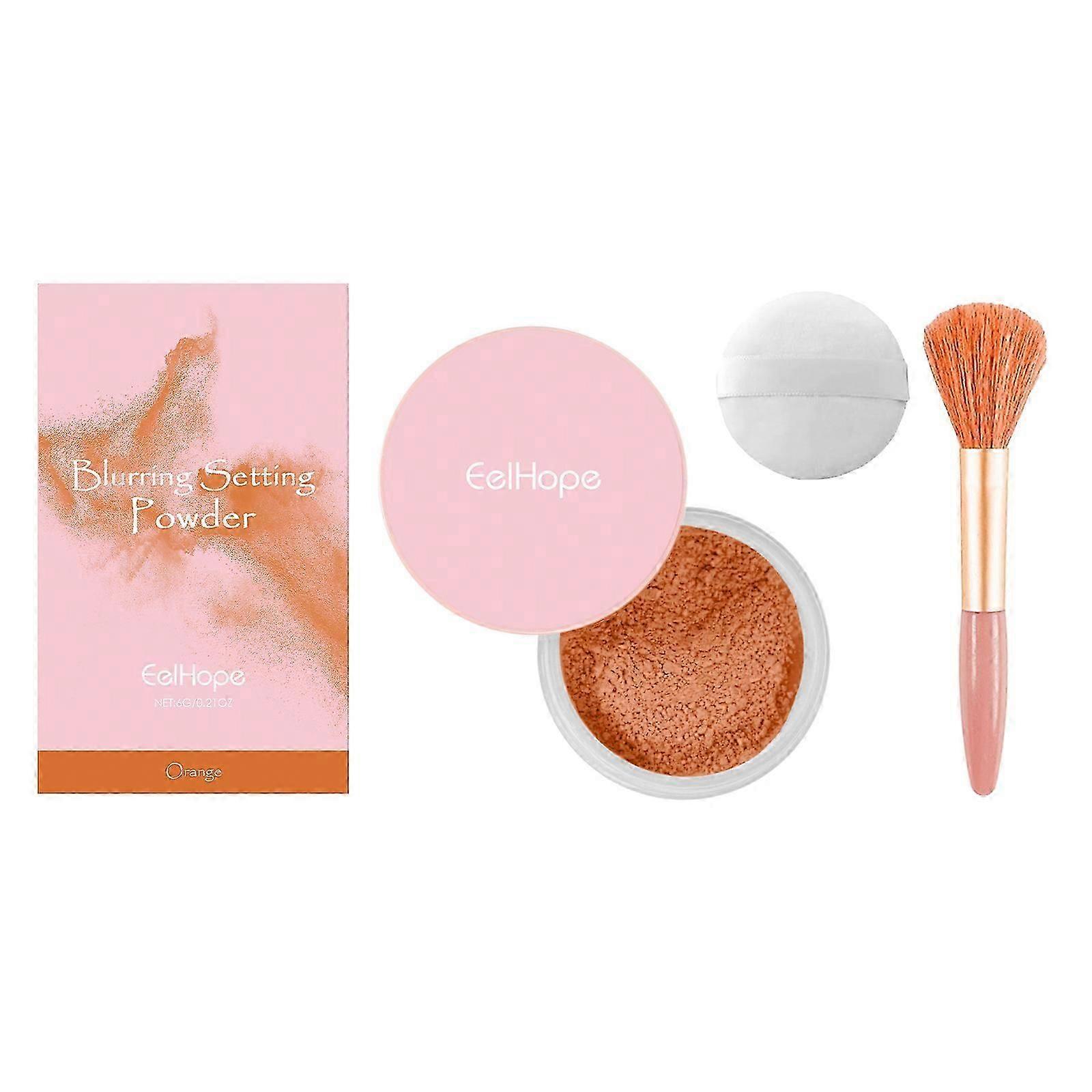 Orange Setting Powder with Brush - Lightweight, Breathable, Long-Lasting Matte Finish