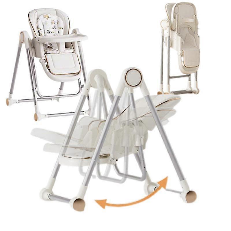 Portable Folding Seat Baby High Chair Foldable 2-in-1 Adjustable Swing Chair with 4 Locking Wheels Double Tray for Babies Toddlers Safe Comf
