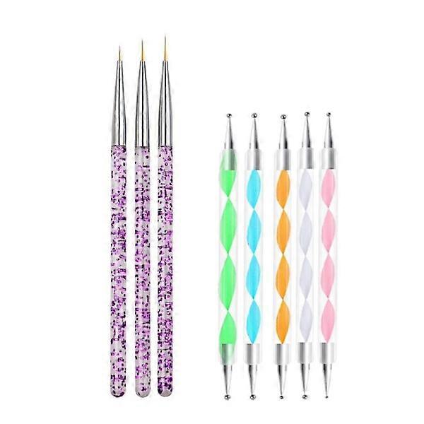 Nail Brushes - 3 Nail Art Brushes & 5 Dotting Tools