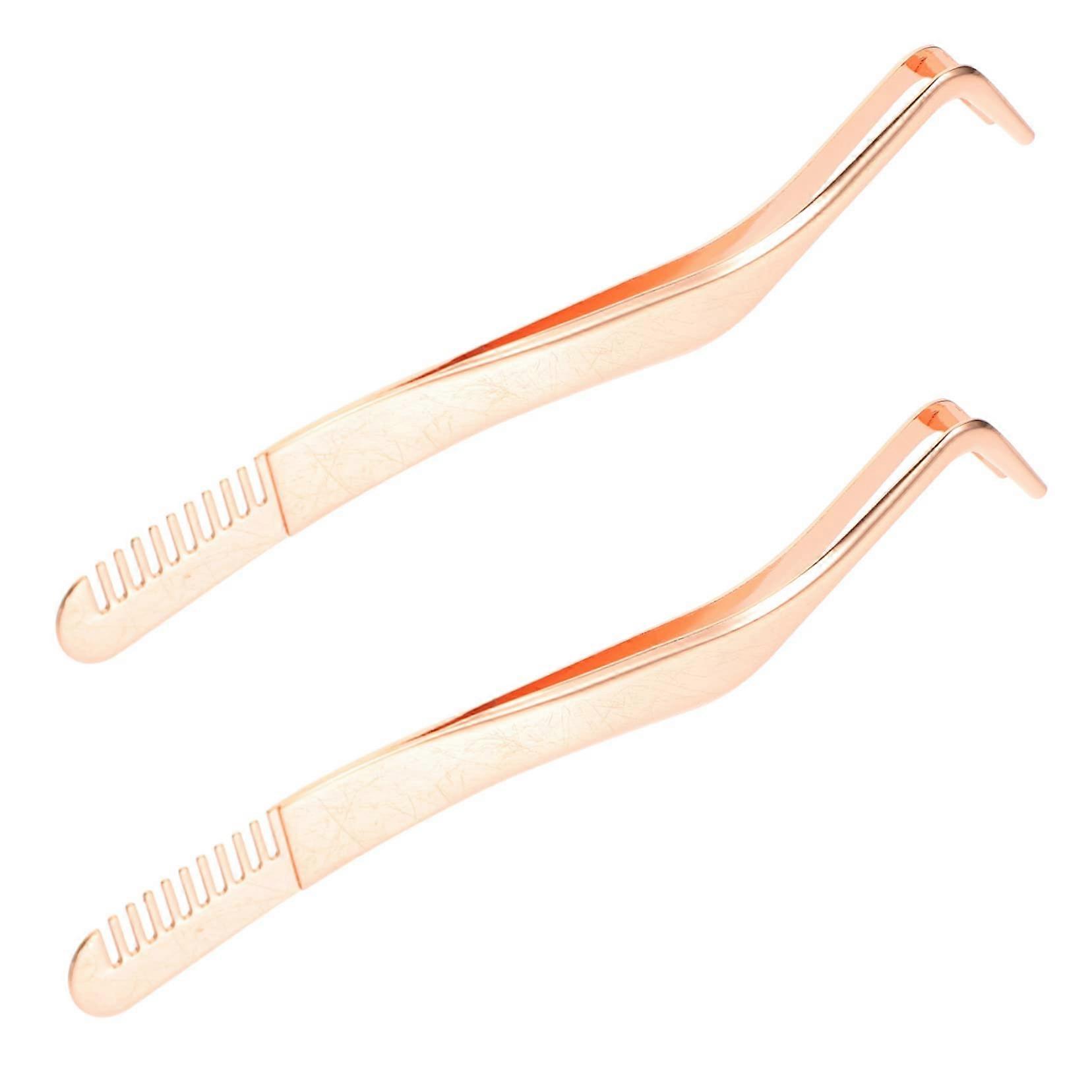 2pcs Stainless Steel Eyelash Applicator Tweezers Comb for Easy False Lash Extension