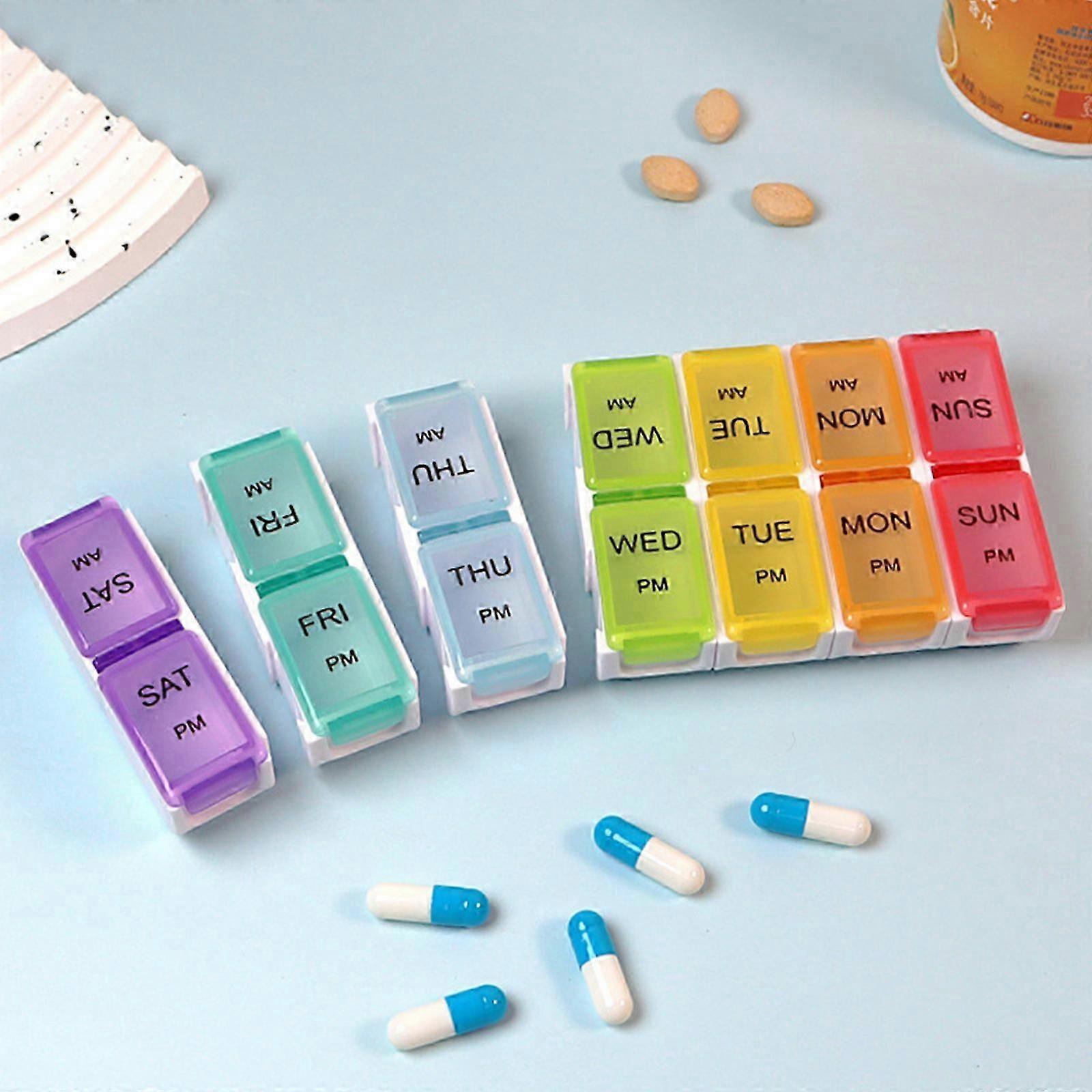 14 compartments detachable pill box color