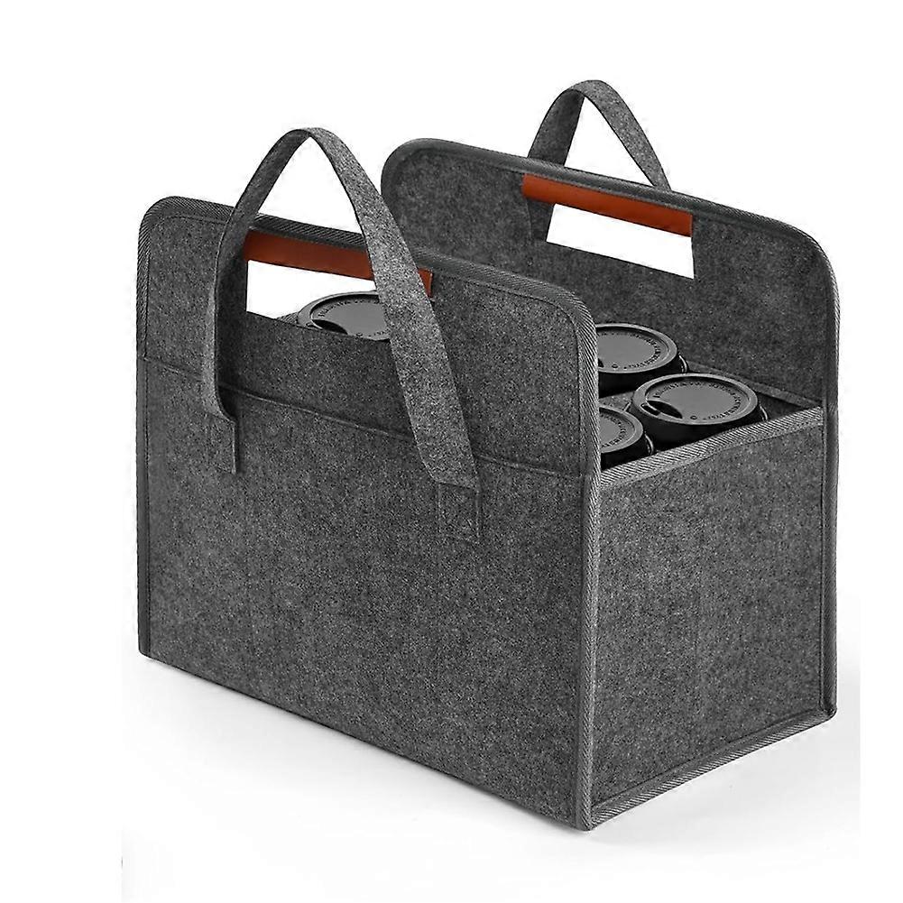 6 Cup Felt Drink Carrier for Delivery, Insulated Reusable Drink Basket with Folding Design and Adjustable Dividers