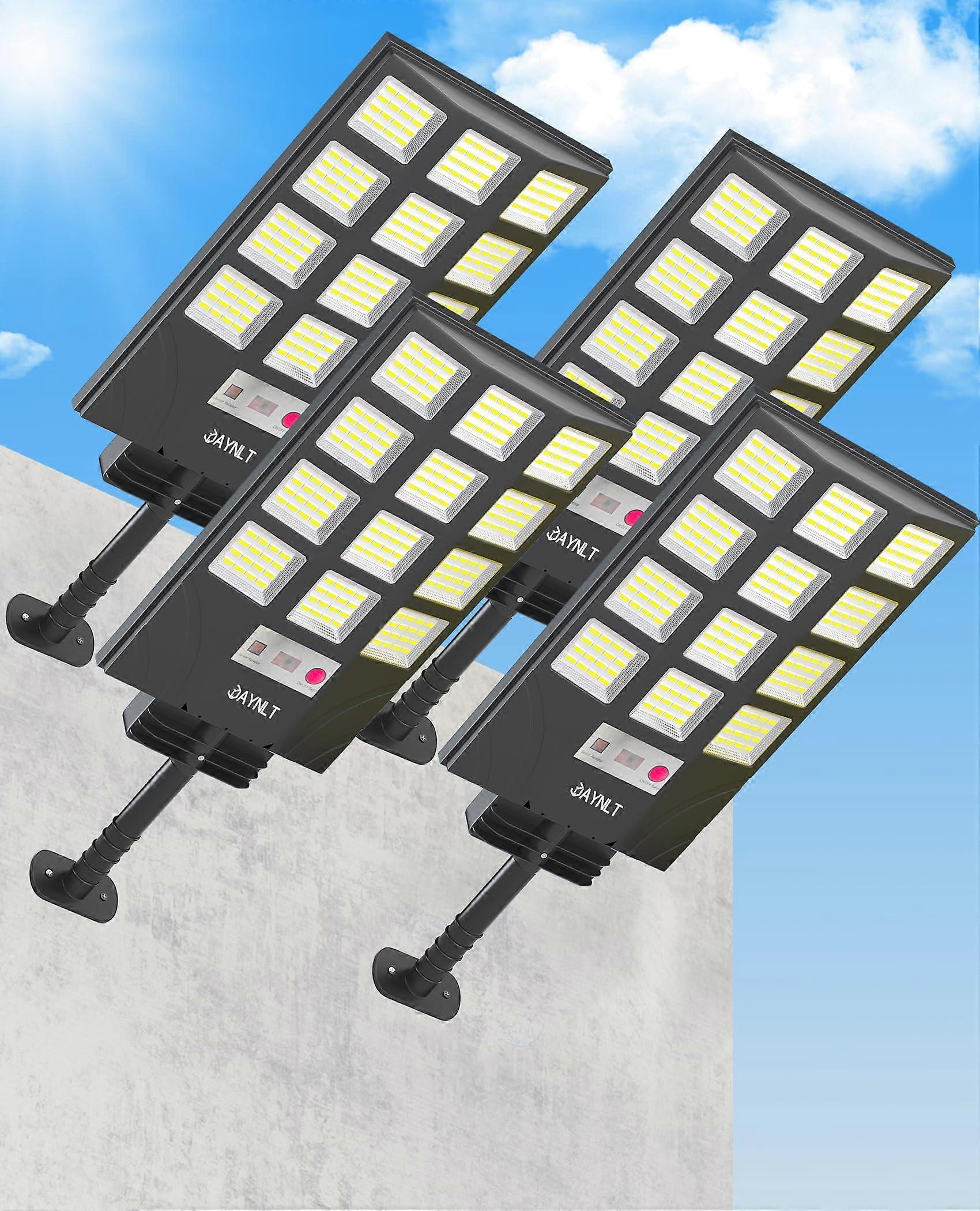 Solar Outdoor Security Flood Lights with Motion Sensor, Dusk to Dawn, Remote, 5 Modes, IP67, 4 Pack
