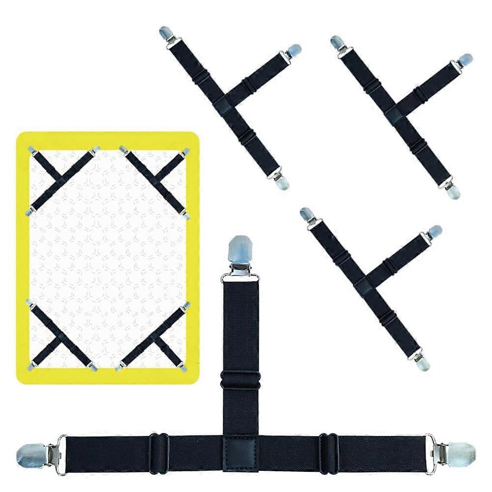 Bed Sheet Straps with Secure Metal Clips, Adjustable Elastic Holders for King Queen Mattress, 4Pack Black