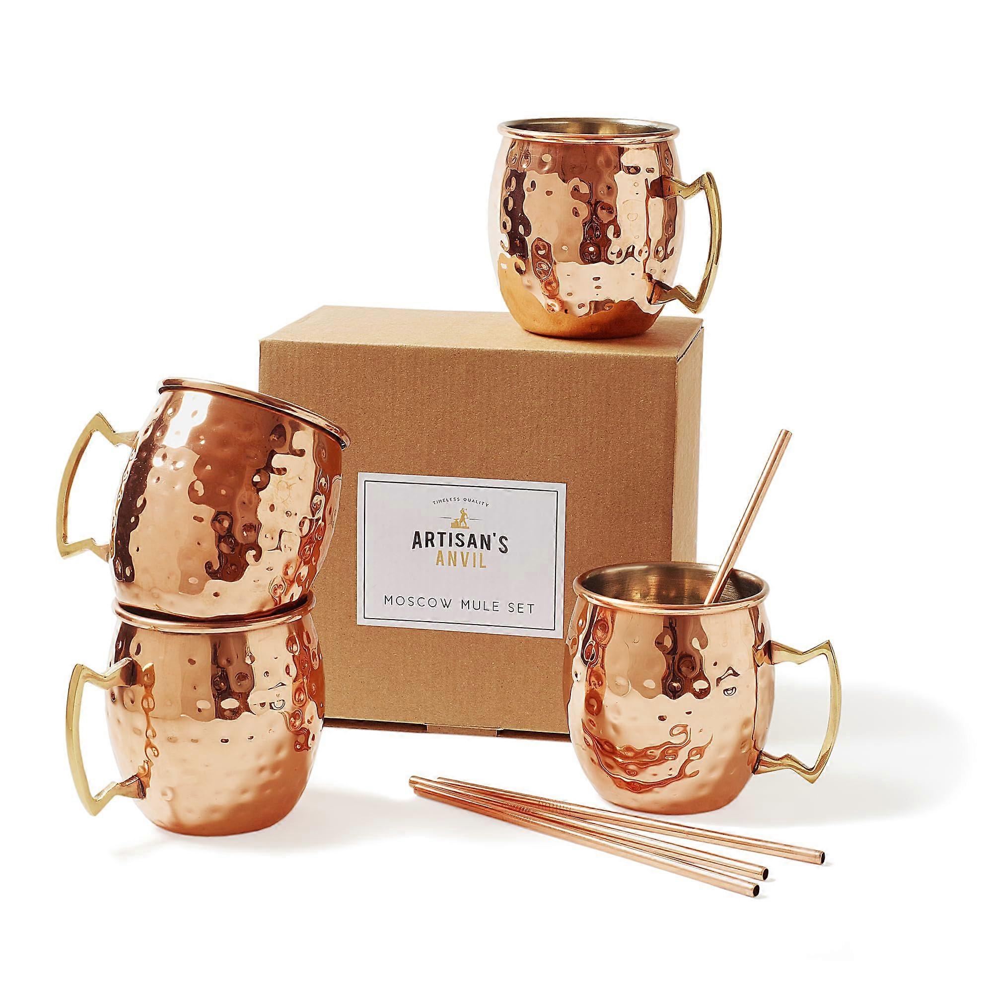Moscow Mule Copper Mugs Set of 4, Large Capacity Hammered Finish with Comfortable Brass Handles