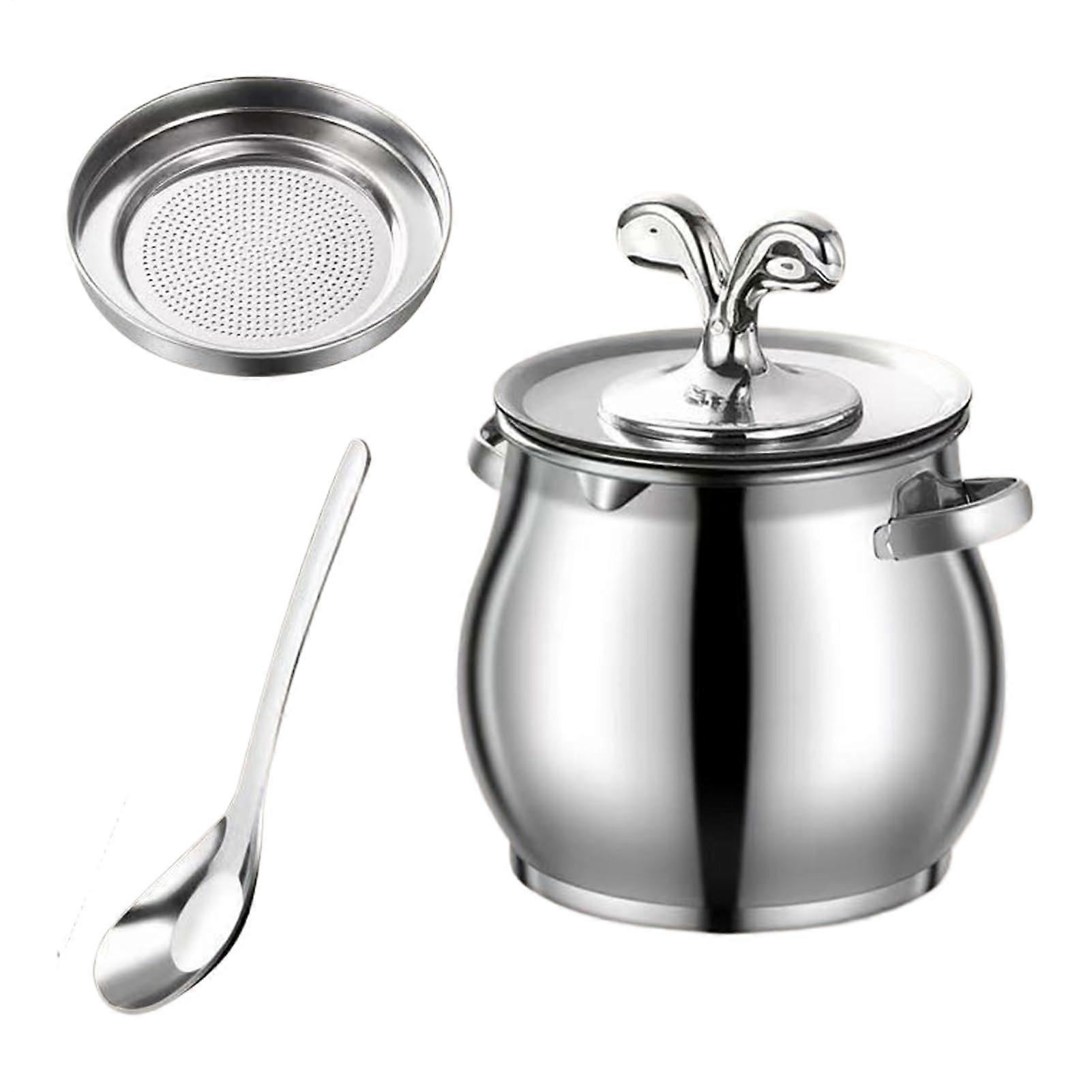 Bacon Grease Container 1.5L Stainless Steel with Strainer and Lid for Cooking Oil Storage Kitchen