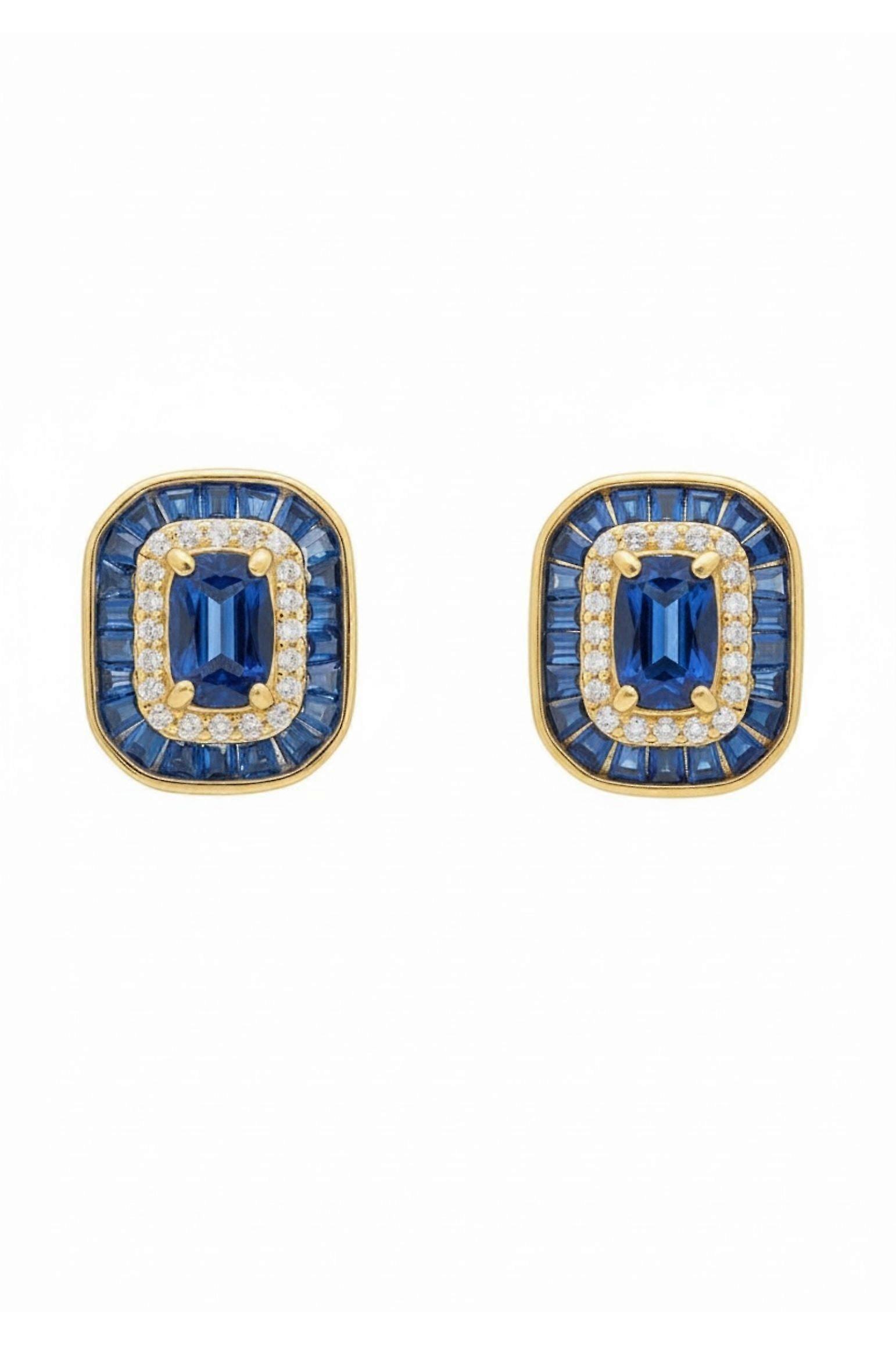 Great Gatsby Stud Earrings Sapphire Gold