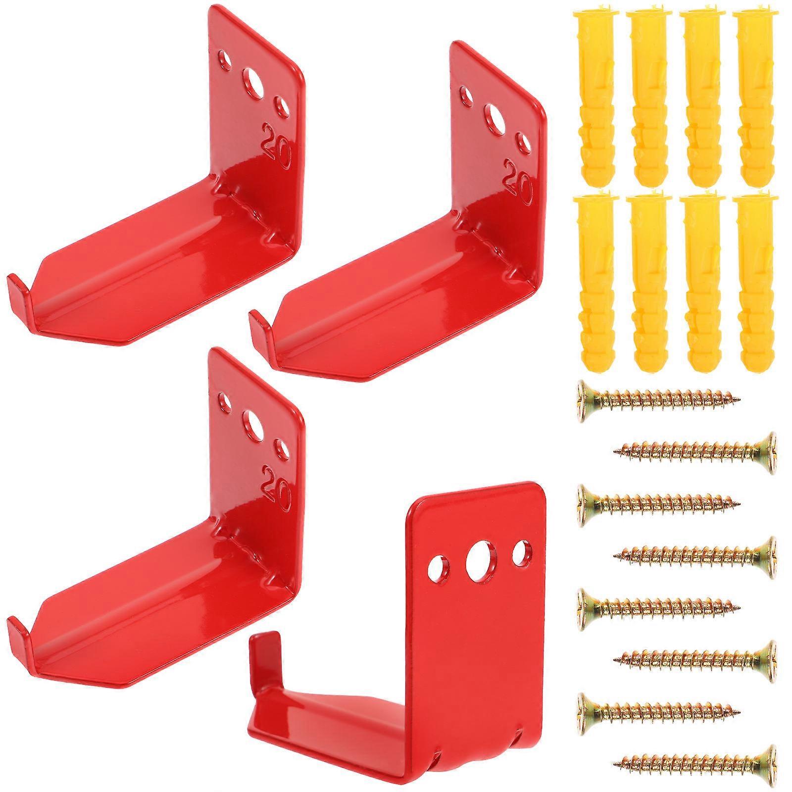 Red Fire Extinguisher Bracket Metal Mount for Hanging 4Pcs Hooks