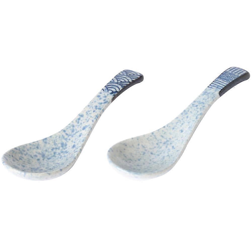 Ceramic Sea Wave Spoon for Household Dinner Multi-Function 2Pcs Set