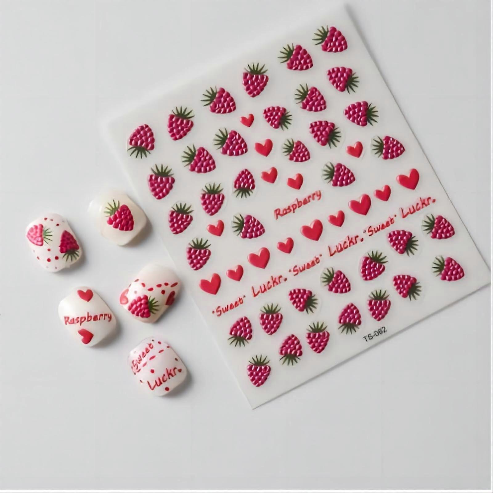 2 Sheets 5D Strawberry Nail Art Stickers, Small Pattern Self Adhesive Decals for Red Nail Design