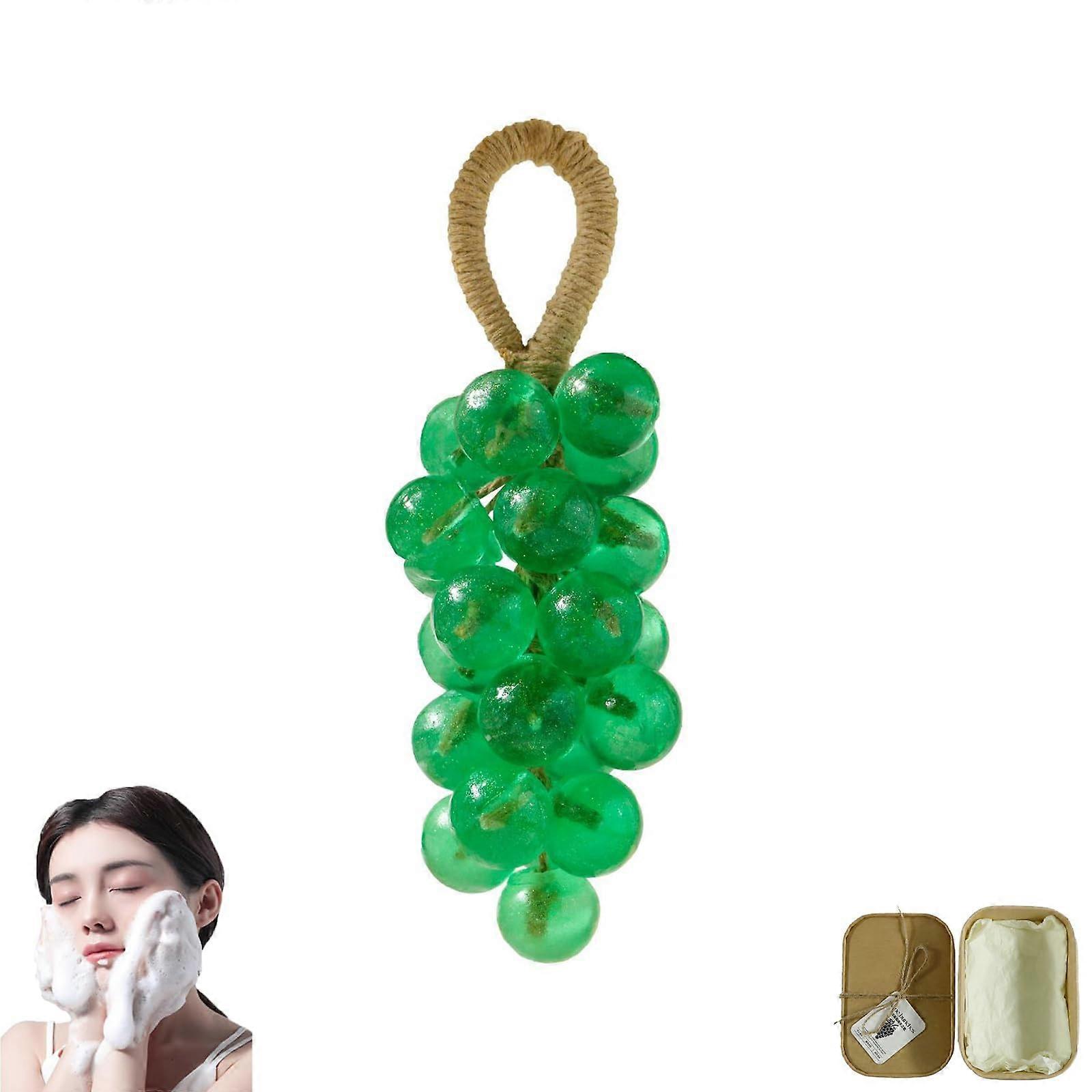 Grape Shaped Soap Bars with Rope, Handmade Decorative Bath Soap, Emerald Scent for Bathroom