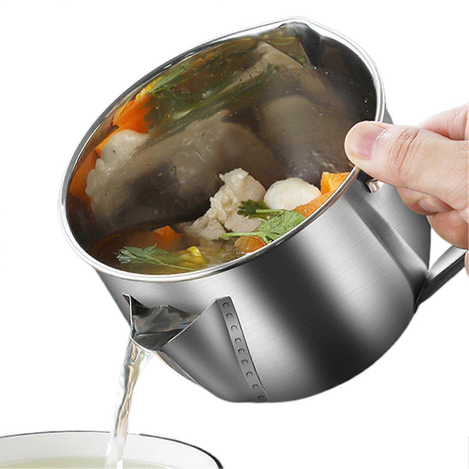 Fat Separator with Heat Safe Measuring Cup, 1100ml Large Capacity Grease Separator for Cooking