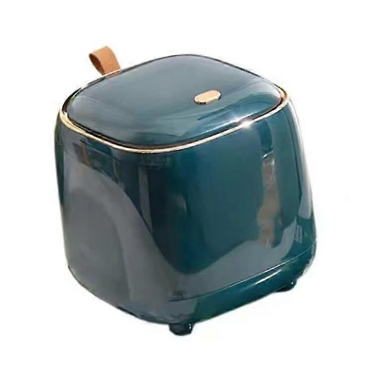 Desktop Trash Can with Lid, Small Push Trash Bin for Office, Compact Rounded Edge Dark Green