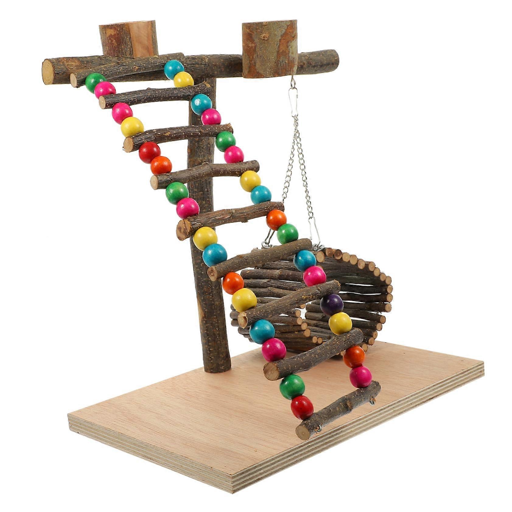 Parrot Playground Stand Wooden Training Perch Interactive Desktop Bird Gym for Chewing Fun