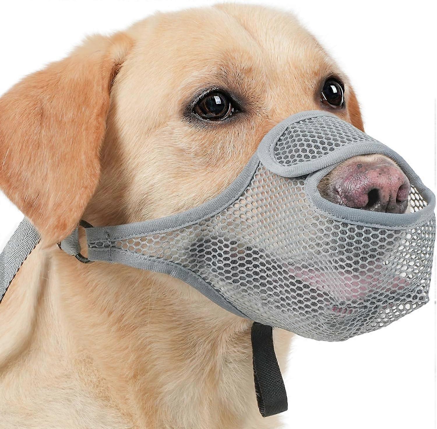 Adjustable Dog Muzzle with Breathable Mesh for Large Dogs, Safety Bite Protection, Grey L