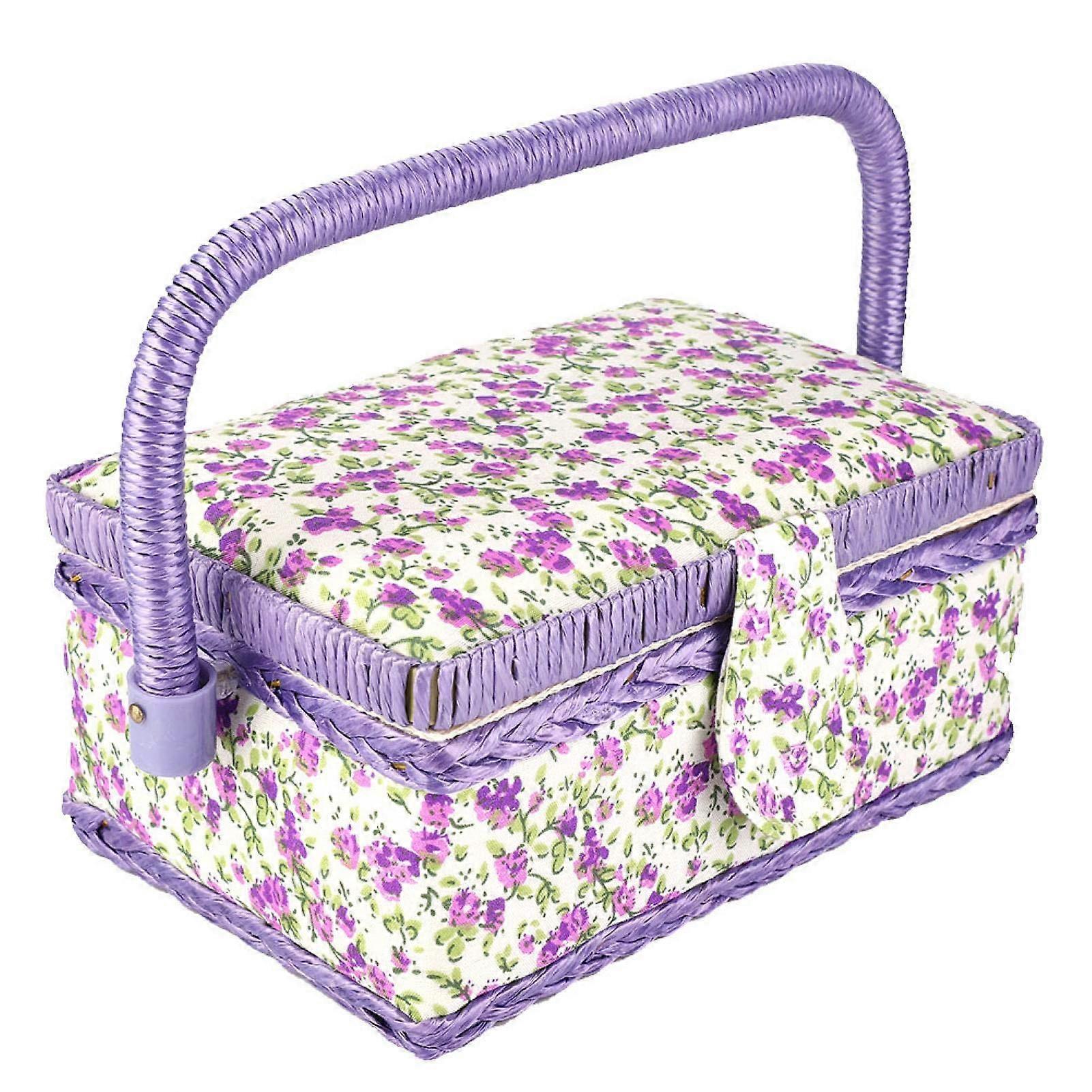 Large Double Layer Sewing Basket Organizer with Spacious Fabric Storage Box and Tray