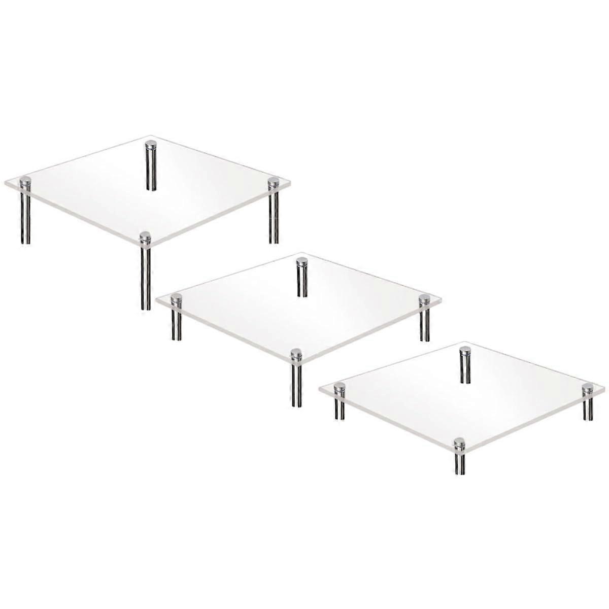 Clear Acrylic Cake Stand Set 3Pcs Square Cupcake Display Risers MultiSize Dessert Serving Tray