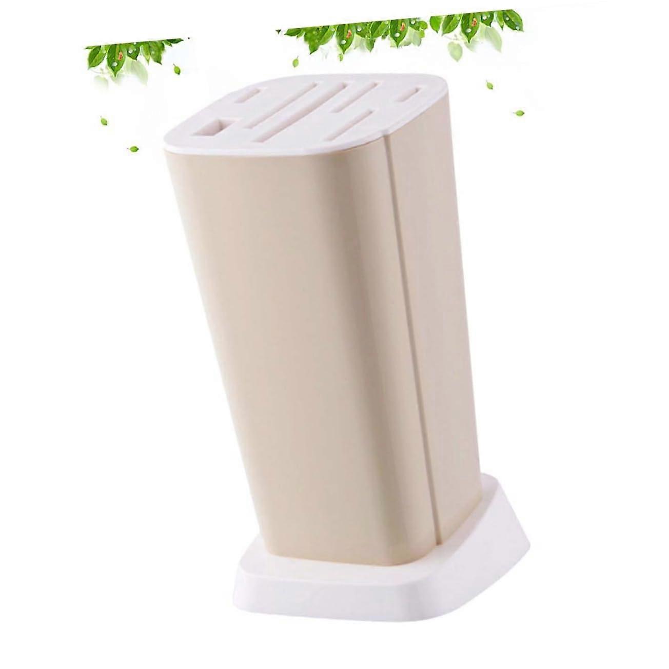 Kitchen Knife Holder with Rotating Detachable Organizer, MultiFunction Storage Stand, Beige