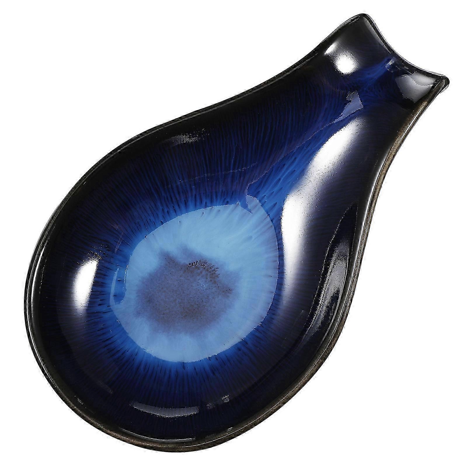 Blue Ceramic Dessert Plate Spoon Rest for Serving Kitchen Snacks