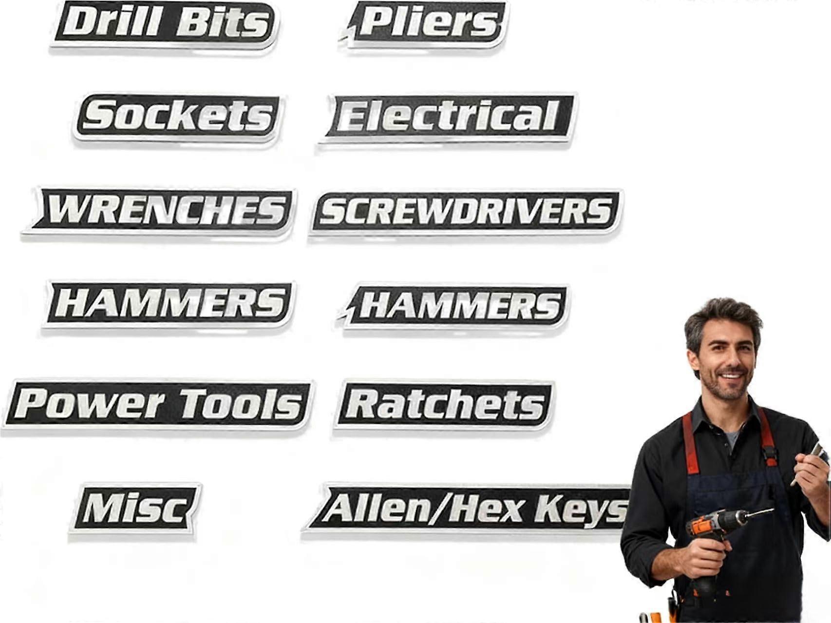 Magnetic Toolbox Labels 36 Piece Black Set for Fast Tool Retrieval and Drawer Organization