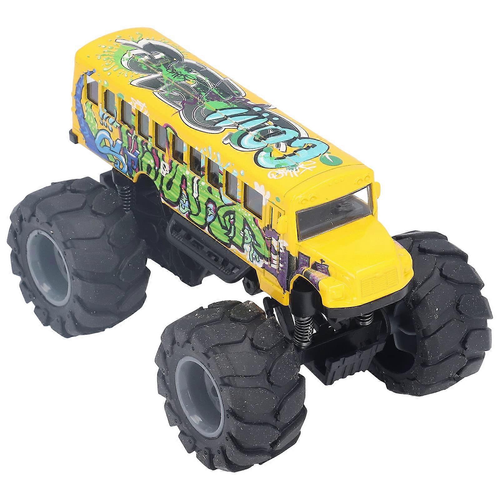 School Bus Toy 1:43 Scale Alloy Pull Back Model with Graffiti Yellow Finish Durable Diecast
