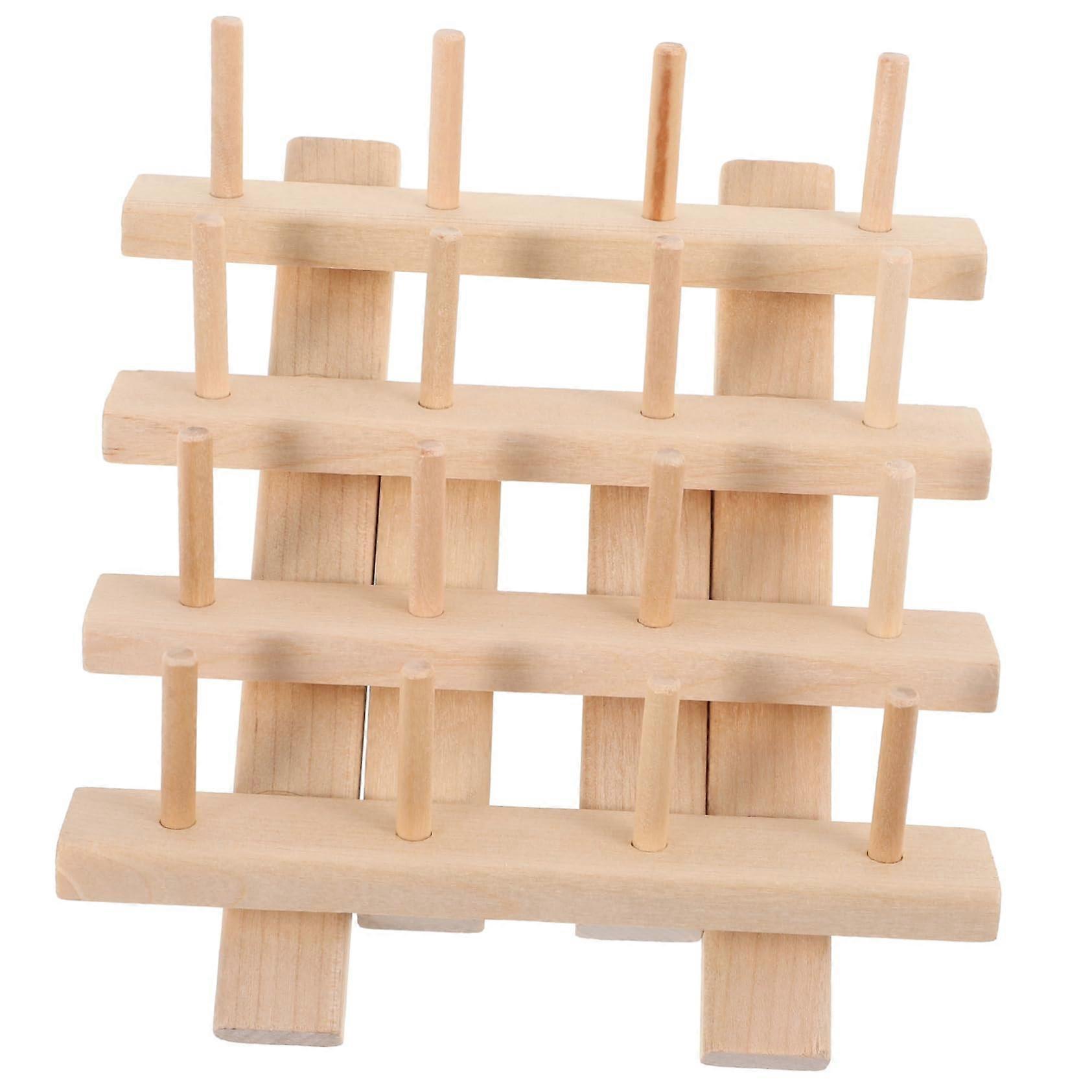 Wooden Thread Organizer Rack for Sewing with Adjustable Spool Holder and Tangle Storage