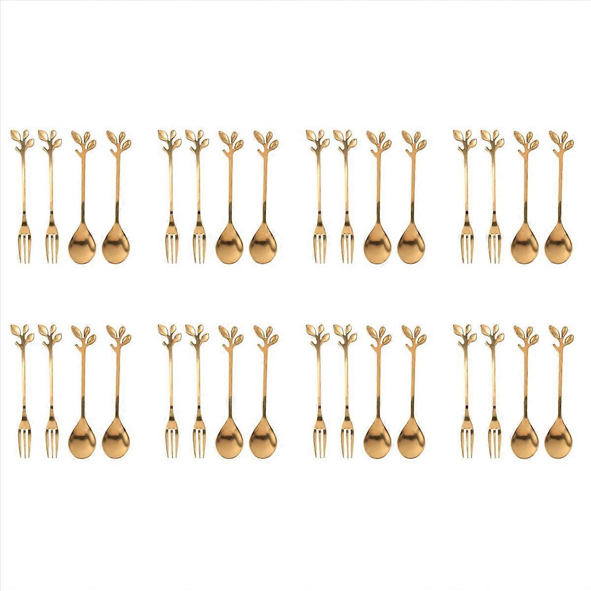 Tableware Coffee Spoon Fork,2 Spoons 2 Forks,4.7 Inches Tea Spoon Set