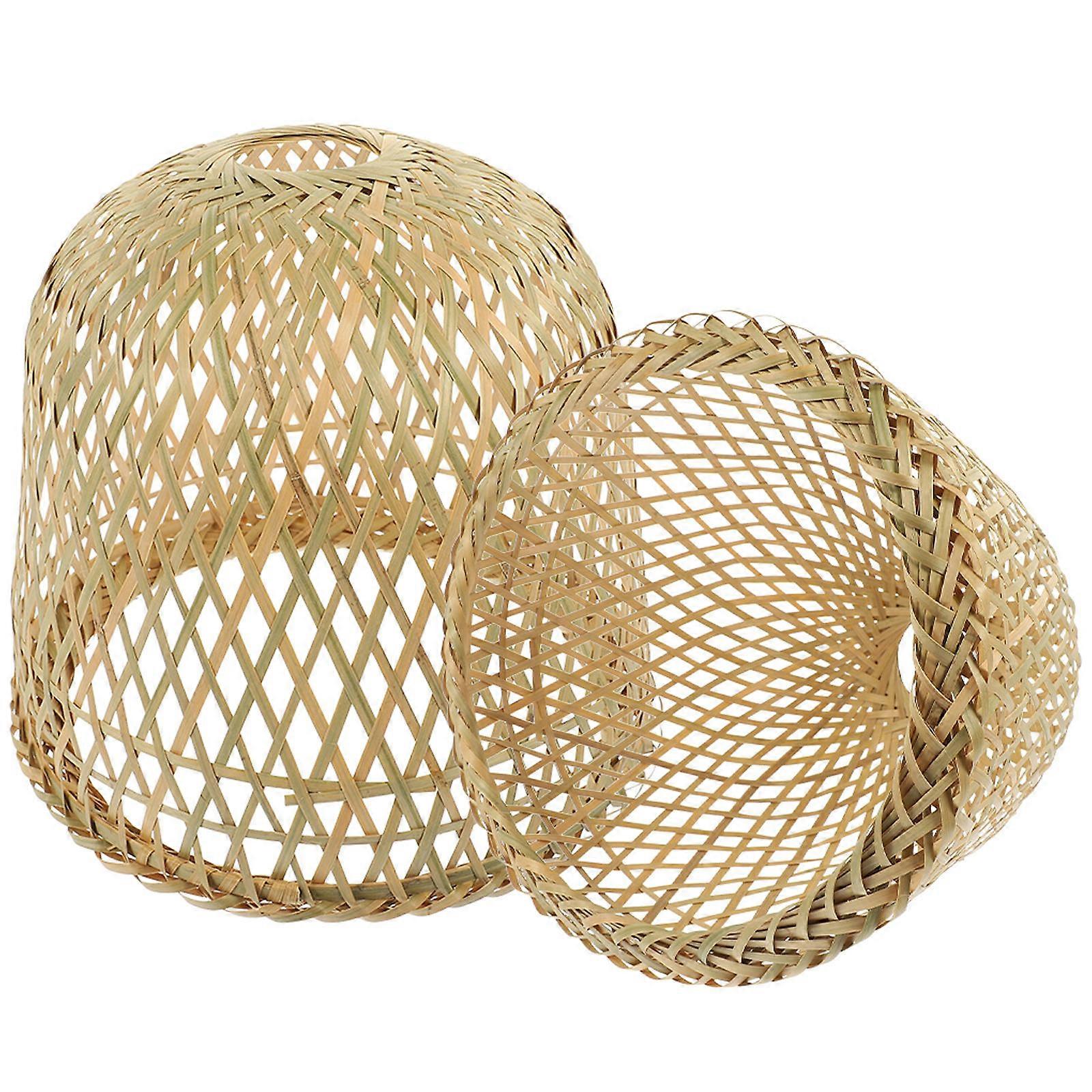 Rustic Bamboo Lampshade for Hanging Light Lamp Cover 2Pcs Set