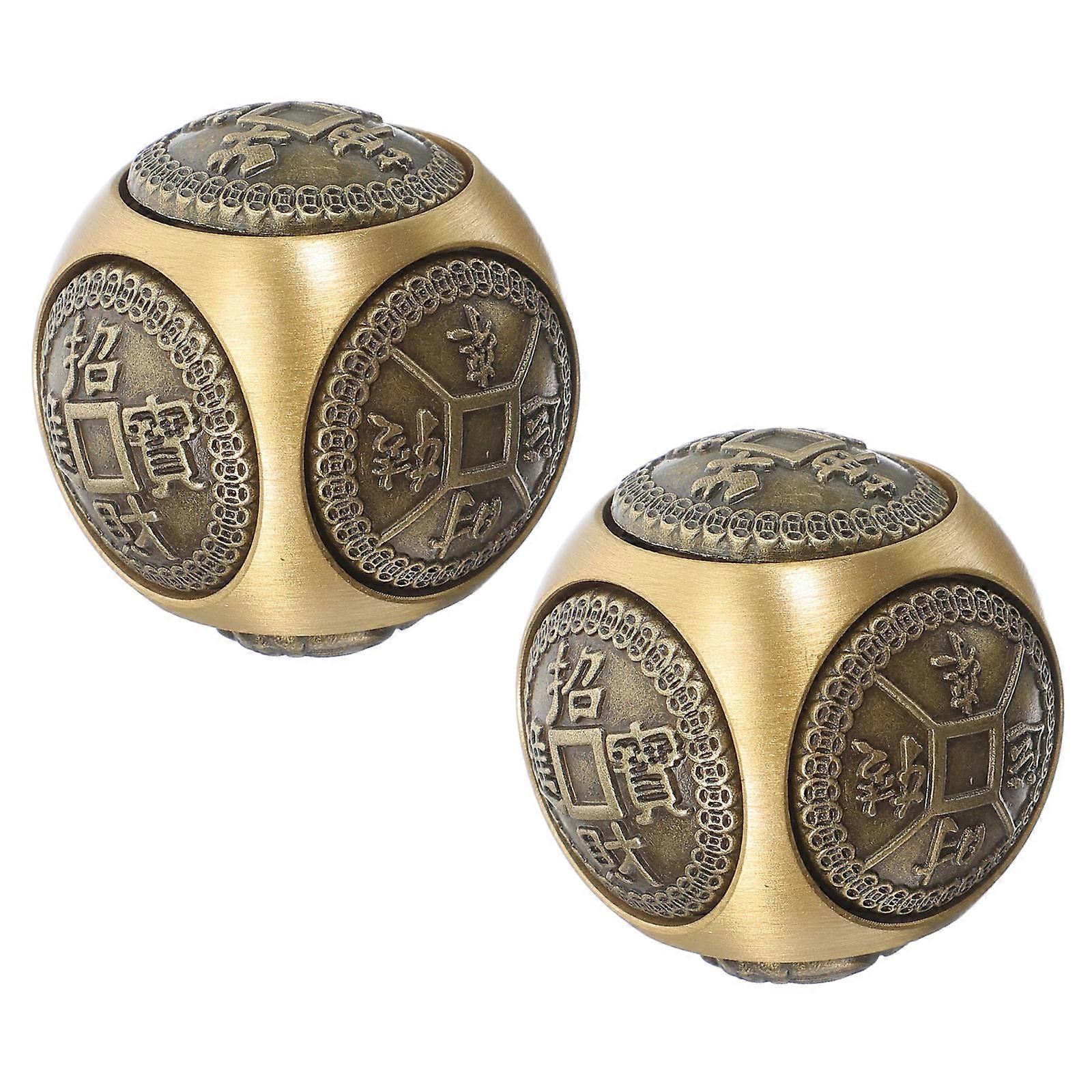 Golden Brass Baoding Balls for Hand Exercise 2Pcs with Relief Design