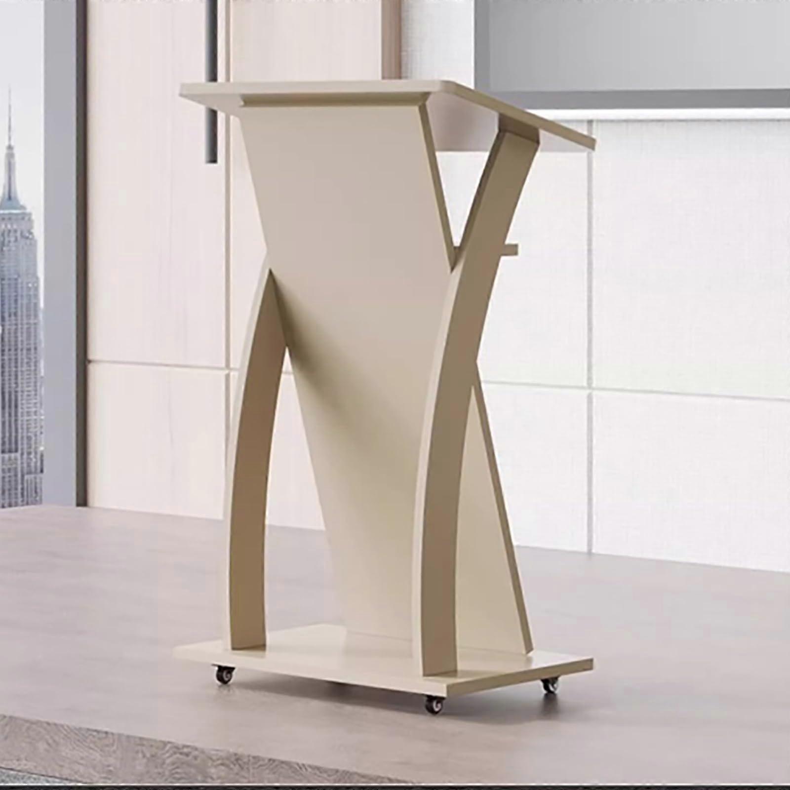 Portable Podium Stand with Adjustable Angled Surface, Wheels and Storage, Gray Reception Lectern