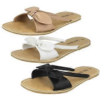 Damen Leder Kollektion flache Twist Bogen Mule Sandalen F00071