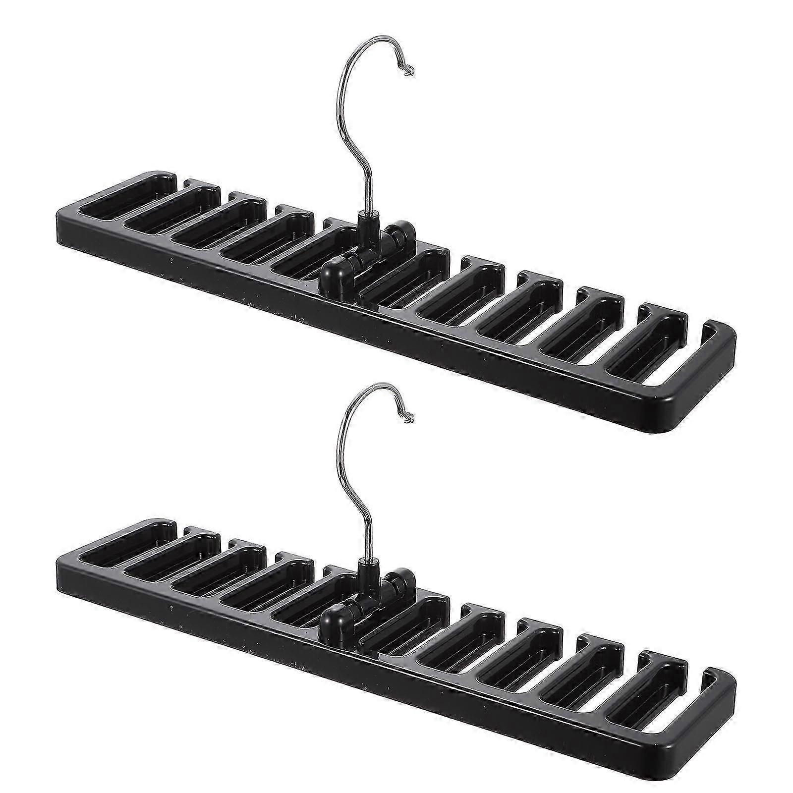 Multi-Function Tie Hanger Belt Rack Organizer 2Pcs Black Plastic