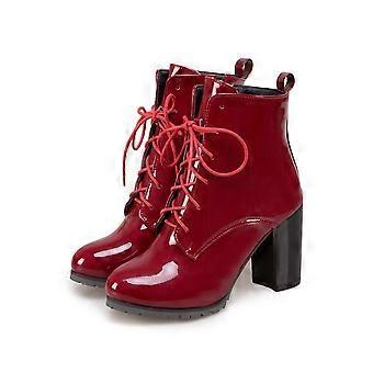 Fashion Ankle Boots For Women High Heels Lace Up Boots Women Ankle Boots Blue Red Black Large Size 45 46