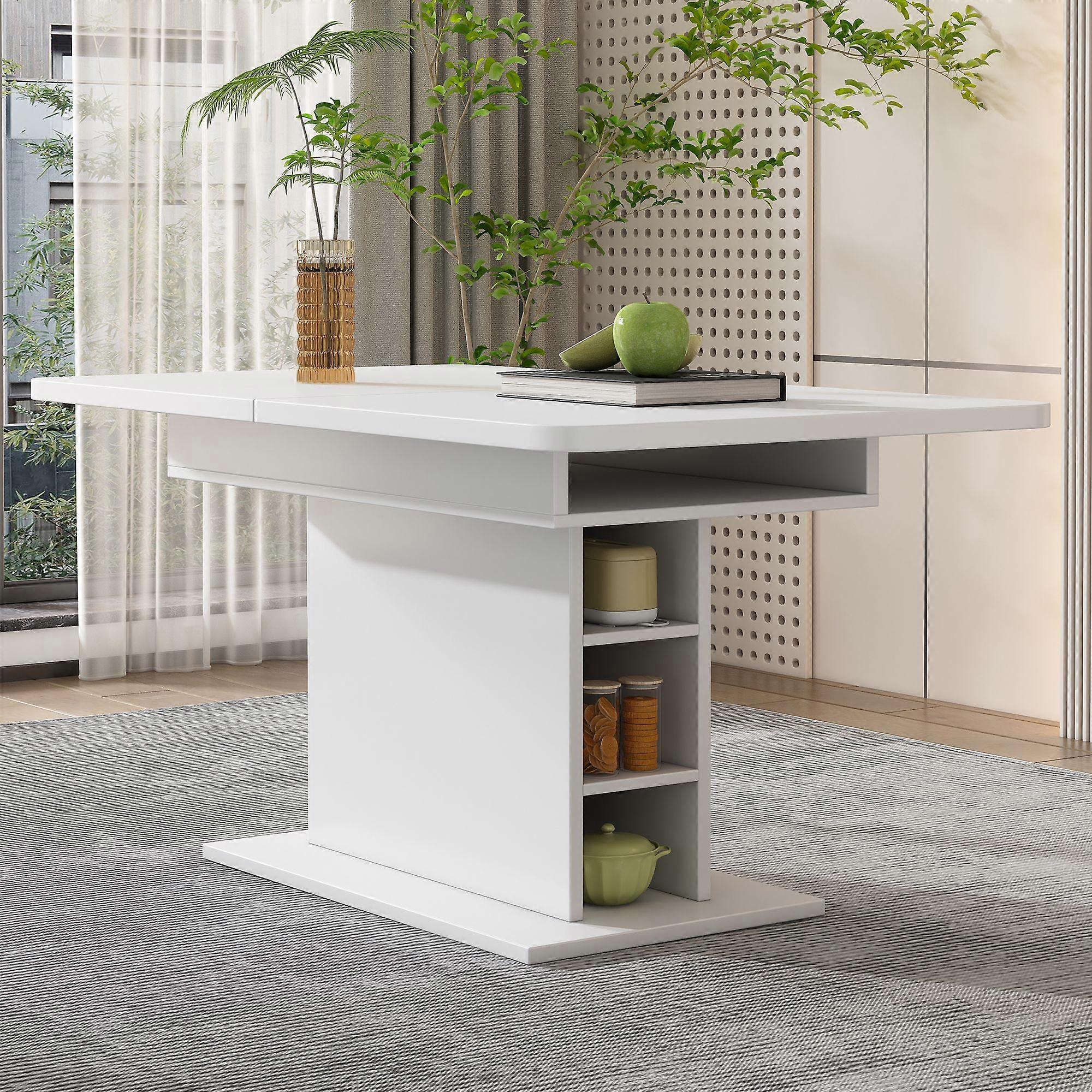 Dining Table with Storage, Coffee Leisure Table, Extendable Dining Table, Rectangular Dining Table, Modern Simple Iron Dining Table, Space-saving...