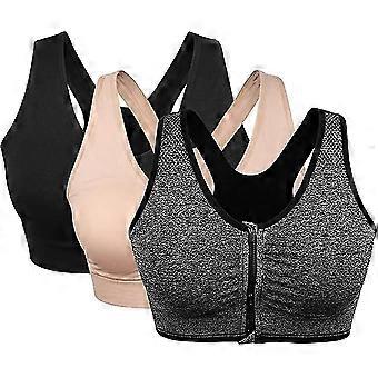 3 Pack Sujetador deportivo para mujer Cremallera frontal sin cables Sujetador cómodo después de la cirugía con almohadillas extraíbles