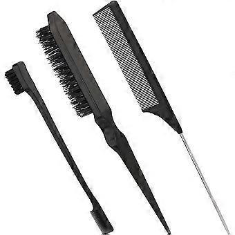 Juego de 3 piezas de cepillo para el cabello de pintura de peinado con cepillo de doble cara alisado de cabellonegro