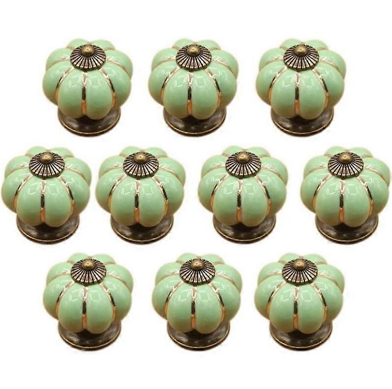 Dww-(Green) 10 Pcs Ceramic Drawer Knobs, Furniture Knobs for Kitchen Drawers and Cabinets