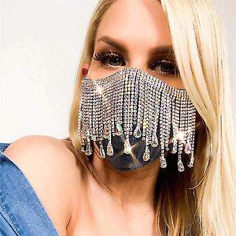 Heytea Crystal Face Masks Black Tassels Rhinestone Mask Masquerade Masks for Women and Girls B -