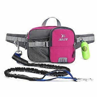 Hands-Free Retractable Dog Leash Waist Bag, Multifunctional Walking Storage Pack with Reflective Strips and Waste Bag Holder for Outdoor Jogging