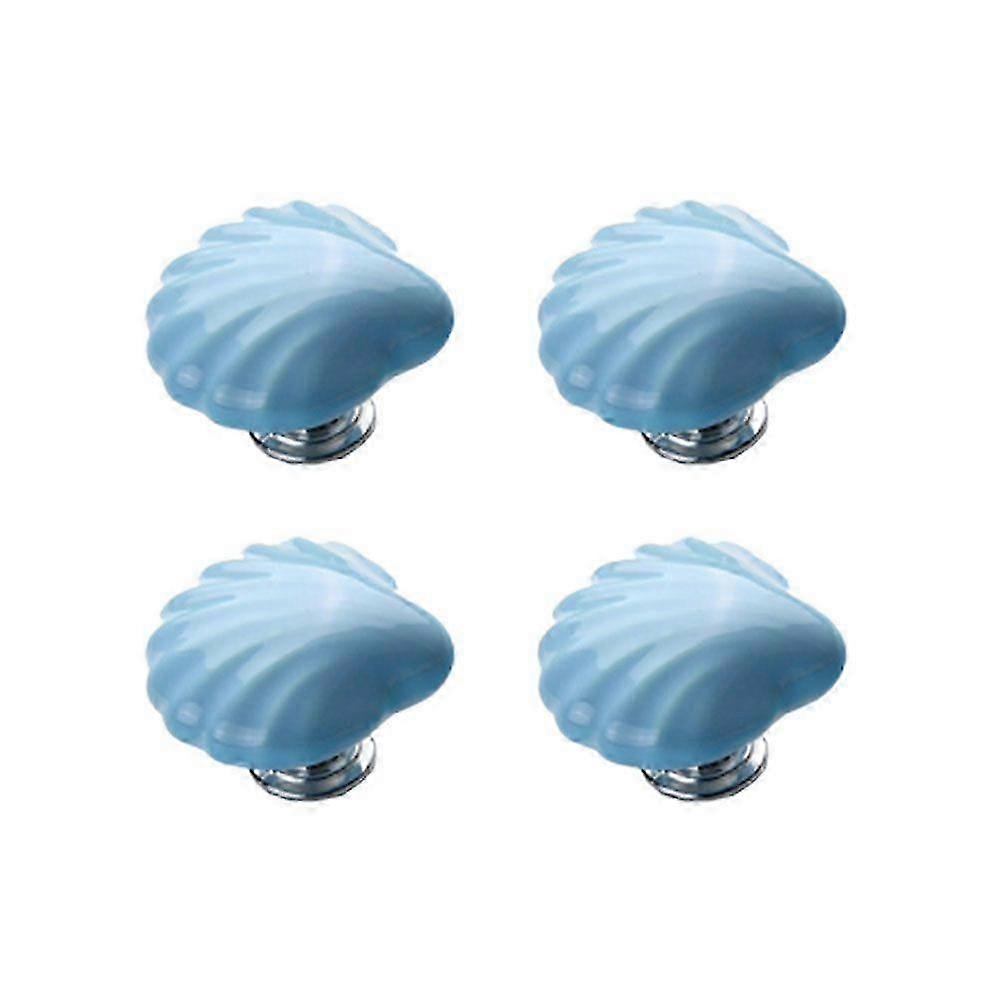 4pcs Ceramic Shell Knobs Sea Style Pull Handle Unique Door Knobs Funiture Door Handles compatible with Cabinet Drawer (Blue)
