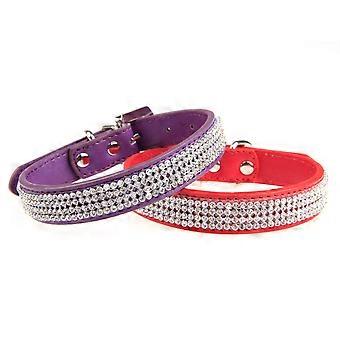 Mode Crystal Strass Decor Verstelbare Pet Dog Cat Puppy Safety Collar - Maat S (Paars)