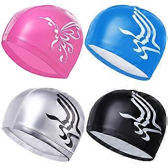 PU Waterproof Swimming Swimming Hat Sports Elastic Swimming Sun Protection Hat Ear Cover Swimming Head Accessory for Women Girls (Pink Butterfly)